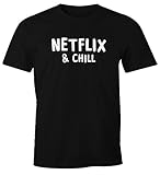 MoonWorks Herren T-Shirt Netflix and chill Spruch-Shirt Fun-Shirt schwarz XL