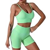 Nahtlose Yoga-Outfits für Damen, 2-teilig, Workout, Athletik, hohe Taille, Laufshorts und Sport-BH-Sets, Sportbekleidung, Gym Kleidung Gr. Large, grü