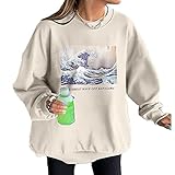 Yesgirl Kapuzenpullover Für Damen Alaska Letter Print Sweatshirt Lose Casual Langarm Hip Hop Hoher Rundhals Reißverschluss Adler Grafik Top Farbanpassung HoodieBeigeXS