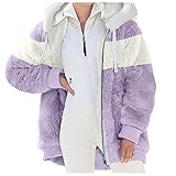 Achimlt Wintermantel Damen Mode Kontrastierender Lammwoll Gepolsterter Mantel Karierte Jacke Frauen Warme Langarm Reißverschluss Taschen Kapuzenjacke Loose Hooded Coat Outwear Plüschmantel Winterjack