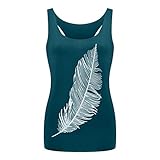 L-Shaped Long Vest Ladies Feather Top Women's The Fashion Summer Print Vest Women's Blouse Tops (Light Blue, XXXXL)