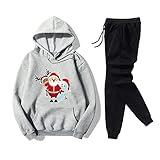 GOKOMO Damen Lässiger Pullover Anzug Weihnachten Kapuzenpullover Jogginghose Weihnachtsmann Druck Hoodie Jogginganzug Sweatshirt Jogginghose Sportbekleidung Lässiger Pullover Anzug(XL,Grau)