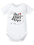 clothinx Ihr werdet Oma und Opa Body mit Spruch | Geschenk Schwangerschaft & Geburt - Baby Body Bio Baumwolle | supersüße Geschenkidee für werdende Großeltern Weiß/Grau Größe 50-56