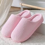 QPPQ Warme flauschige Baumwollpantoffeln, warme Hausschuhe im Winter, rutschfeste Baumwollpantoffeln für Damen und Herren im Herbst und Winter, hellrosa, Größe 39 / 39