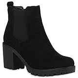 Stylische Damen Boots Stiefeletten Chelsea Boots Knöchelhohe Stiefel Zipper Leder-Optik Booties Schuhe 106118 Schwarz Schwarz 40 F
