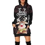 YJING Hoodie Kleid Damen Weihnachts Oversize Langarm Strickkleid mit Kapuzen Sweatshirt Kleider Weihnachten Hoodies Christmas Pulloverkleider Frauen Hoody Kapuzenpullover Pulli(A35-Braun,S)