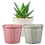Set aus 3 Blumentopf Keramik für Sukkulenten mit unterschiedlichen Geometriemustern, blumentopf für Sukkulenten, Orchideen, Kräuter Indoor und Outdoor, Durchmesser 12