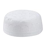 RUIXIA Kufi-Mütze für Herren, Kinder, muslimischer Gebetskopf, bestickt, Islam, Kufi, Kopfbedeckung, Betende Beanie, Kofia Topi Hut - Weiß - Einheitsgröß