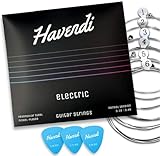 HAVENDI® Gitarrensaiten E-Gitarre - brillante Klangqualität Saiten aus Stahl für elektrische Gitarre mit Nickel ummantelt (6 Saiten-Set) inkl. 3 Plek