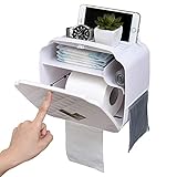 Toilettenpapierhalter Ohne Bohren,Mit Schublade Und Multifunktionaler Aufbewahrungsbox Für Badezimmer,Geeignet Für Jedes Papier (Weiß)