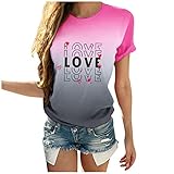 SHZFGUI Frühlingsmode T-shirt Frauen Valentinstag Farbverlauf Shirt Liebesbrief Print Kurzarm Rundhalsausschnitt Draw back Shirts T