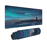 Computertastatur Maus Pad Schöne Aurora Im Sternenhimmel Und Ein Leuchtturm Am Meer Computertastatur-Mousepads Matte Verbessert Geschwindigkeit Gummierte Unterseite Tischunterlage 30X80C