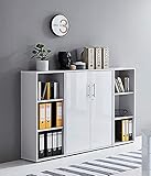 Schrankwand Office Edition abschliessbarer Aktenschrank Büroschrank Büromöbel Regal in Lichtgrau/Weiß Matt… (Set 2)