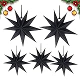 Faltstern Weihnachten,5 Stück 9 Zacken Schwarz Papier Stern, 3 Stück Durchmesser 25 cm, 2 Stück Durchmesser 40 cm,Hänge-Deko aus Papier,Papierstern Dekoration für Fenster, Advent, Weihnachtsb