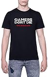 Gamers Dont Die We Respawn T-Shirt Herren Kurzarm Schwarz Men Black Tee XXS