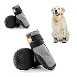 Hcpet Hundeschuhe für den Sommer, rutschfest, atmungsaktiv, Nylongewebe, wasserdicht, Pfotenschutz, Grau, 9 Löcher, atmungsaktiv, 4 Stück
