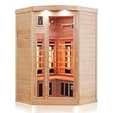 Dewello Infrarotkabine LAKEFIELD 140x140 DUAL-THERM für 2-3 Personen aus Hemlock Holz mit Vollspek