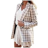 Eaylis Damen Herbst und Winter Mode Loser Anzug Plaid Mode Jacke Mantel, Übergangsjacke Blazer für Frauen Parka Langer Cardigan Freizeit Business Steppjacke Winterjack