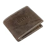 Schompi Trading Herren Bifold Geldbörse mit Print Motiv Wild - Männer Leder-Börse Braun Portemonnaie Echtleder Büffelleder V