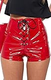 GHJdhygy Damen Sexy Spiegel Oberfläche PVC Haltegurt Fest Kurzer Rock Nachtclub Bar DS Haut Kurze Hose Bühne Kostüme,Rot,XXL