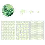 334 Stück Leuchtsterne Kinderzimmer Leuchtsterne Selbstklebend Wandtattoo Wandsticker Mond und Sterne Fluoreszierend Wandaufkleber, Hausdekoration Kinderzimmer Mädchen für Schlafzimmer W