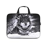 Facbalaign Schwarz Laptop-Tasche Wolf mit blauen Augen Tragetasche für Damen und Herren Tragbar Weich Verschleißfest mit Griff White 13 Z