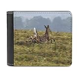 Giraffe läuft wild auf dem Gras Leder Geldbörsen für Damen Herren Ledergeldbörse Design Portemonnaie Blockierung Mini Brieftasche Geschenk für Freundinnen Freunde White One S