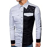 Hemd Herren Kent Kragen Slim Fit Langarmshirt Herren Mode Farbabstimmung Lassig Hemd Herren Outdoor Workout Fitness All-Match Hemd Herren Frühling Herbst Basic Shirt Herren D-White XL
