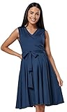 HAPPY MAMA. Damen Umstands Stillkleid Lagendesign V-Ausschnitt Empire-Taille. 078p (Blau Grau, 40, L)