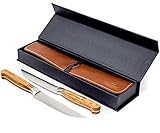 makami Steakmesser Olive Deluxe aus französischem Olivenholz mit scharfer, glatter Klinge im 2er-Set mit L