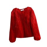 BAIXIAOCHI Einfarbig Rundhalsausschnitt Kunstpelz Langarm Mantel Weibliches Langes H