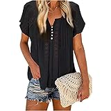 ZDDHOODY Damen Bluse Kurzarm Hemd V-Ausschnitt Bluse Leinen Tunika Elegant Business Casual Bluse Oberteile Hemd Damen Kurzarm T-Shirt Sommer T Shirt Lässiges Tee Shirt Frauen Teenager Mädchen Top