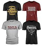 4er Pack Herren lässige T-Shirts für Jeans mit Frontprint und Rundhalsausschnitt Denim T-Shirts (XL, Denim #1)