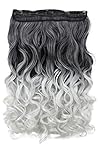 PRETTYSHOP 40cm Clip In Extensions Haarverlängerung Haarteil Voluminös Gewellt Ombré Schwarz Grau C73-1