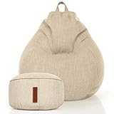 Green Bean© 2er Set Indoor Sitzsack + Hocker mit EPS-Perlen Füllung - Fußhocker Fußkissen Sitz-Pouf Bodenkissen Liegekissen Sitzkissen Lounge Chair Sitzhocker Relax-Sessel Bean Bag Sand C