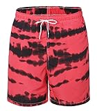 MADHERO Herren Badehose mit Netzfutter, Rot und Schwarz gestreift, Larg