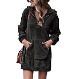 LYAZFC Damen Herbst und Winter einfarbig doppelseitige Fleece Kapuze mit losem Reißverschluss Plüschtasche Pullover M