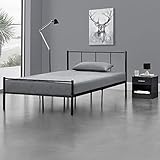 [en.casa] Metallbett 120x200 cm Schwarz auf Stahlrahmen mit Lattenrost Bettgestell mit Kopfteil Design Jugendbett Gästeb