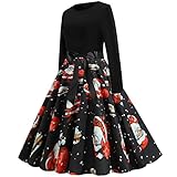 Zegeey Weihnachtskleid Damen Elegant Abendkleider Rüschen Kragen mit Schleife Swing Cocktailkleid mit Weihnachten Santa Claus Druck Partykleider für Weihnachtsab