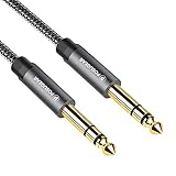 POSUGEAR [3M] 6.35mm Instrumentenkabel Stereo 3M, Nylon Geflochten 6.3mm Klinke auf 6.3mm Klinke Audio Kabel Lärmschutz für Verstärker Gitarre, Bass, Tasteninstrument (Grau) (3M)