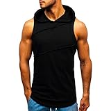 GreatestPAK Hoodie Tank Top Herren Streifen Ärmellos Mit Kapuze Tanktop Kontrast Patchwork Kapuzenhemd T-Shirt Hemden,Schwarz,S