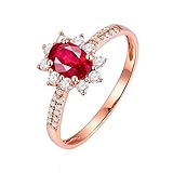 Epinki 18K Rotgold Eheringe, Blume Verlobungsring Damen mit Rubin 0.6ct Rot, Geburtstag Geschenke für Frauen Mutter/Freundin, Rose Gold, Gr.63 (20.1)