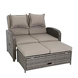 greemotion Rattan-Lounge Bahia Rondo, Sofa & Bett aus Polyrattan, indoor & outdoor, 2er Garten-Sofa mit Stahl-Gestell, Daybed, braun-beig