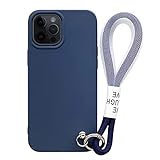 beyondy Simple Chain Phone Case,Soft Liquid Silicone Gel Rubber Bumper Cover Suitable with iPhone 12/12pro/12pro max/13/13pro/13pro max(Gift Lanyard) (Blue,iPhone 12)