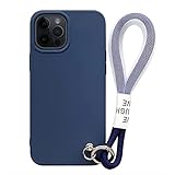 beyondy Simple Chain Phone Case,Soft Liquid Silicone Gel Rubber Bumper Cover Suitable with iPhone 12/12pro/12pro max/13/13pro/13pro max(Gift Lanyard) (Blue,iPhone 12)