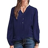 Damen FrüHjahr/Sommer Top Solid Color Button V-Neck Vintage S