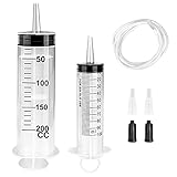 Spritze mit Schlauch,100ml/200ml Große Kapazität Dosierspritze mit Adapter,Blasenspritze,Dosierspritze,Plastikspritze als,Futterspritze,Saugpritze für Labor, Industrie, Gartenund,Haustierfütterung