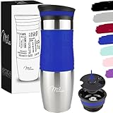 Milu Thermobecher Isolierbecher Kaffeebecher to go - 370ml 450ml 100% Auslaufsicher - Trinkbecher aus Edelstahl - Autobecher doppelwand Isolierung - Thermo Becher - Travel Mug - (Blau, 450ml)