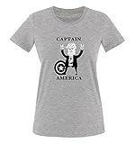 Comedy Shirts - Trump Captain America - Comic - Damen T-Shirt - Graumeliert/Schwarz-Weiss Gr. XL