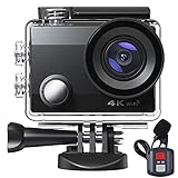 4K Action Cam WiFi, 40M Unterwasserkamera Camcorders, 20MP Foto Sports Helmkamera, mit 2.4G Fernbedienung, Externes Mikrofon, EIS Verwacklungsschutz, 2 * 1050mAh Aufladen Akkus und viel Zubehö